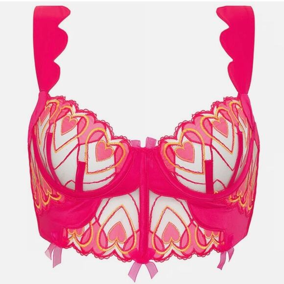 For Love & Lemons Graphic Hearts Bustier in Pink XS - Picture 7 of 7
